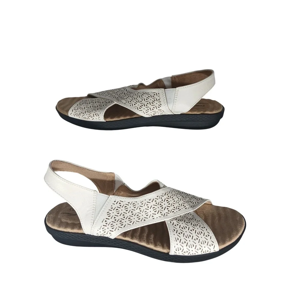 Easy Street‎ Comfort Wave White Laser Cut Slingback Sandals Womens 10M 31-6623